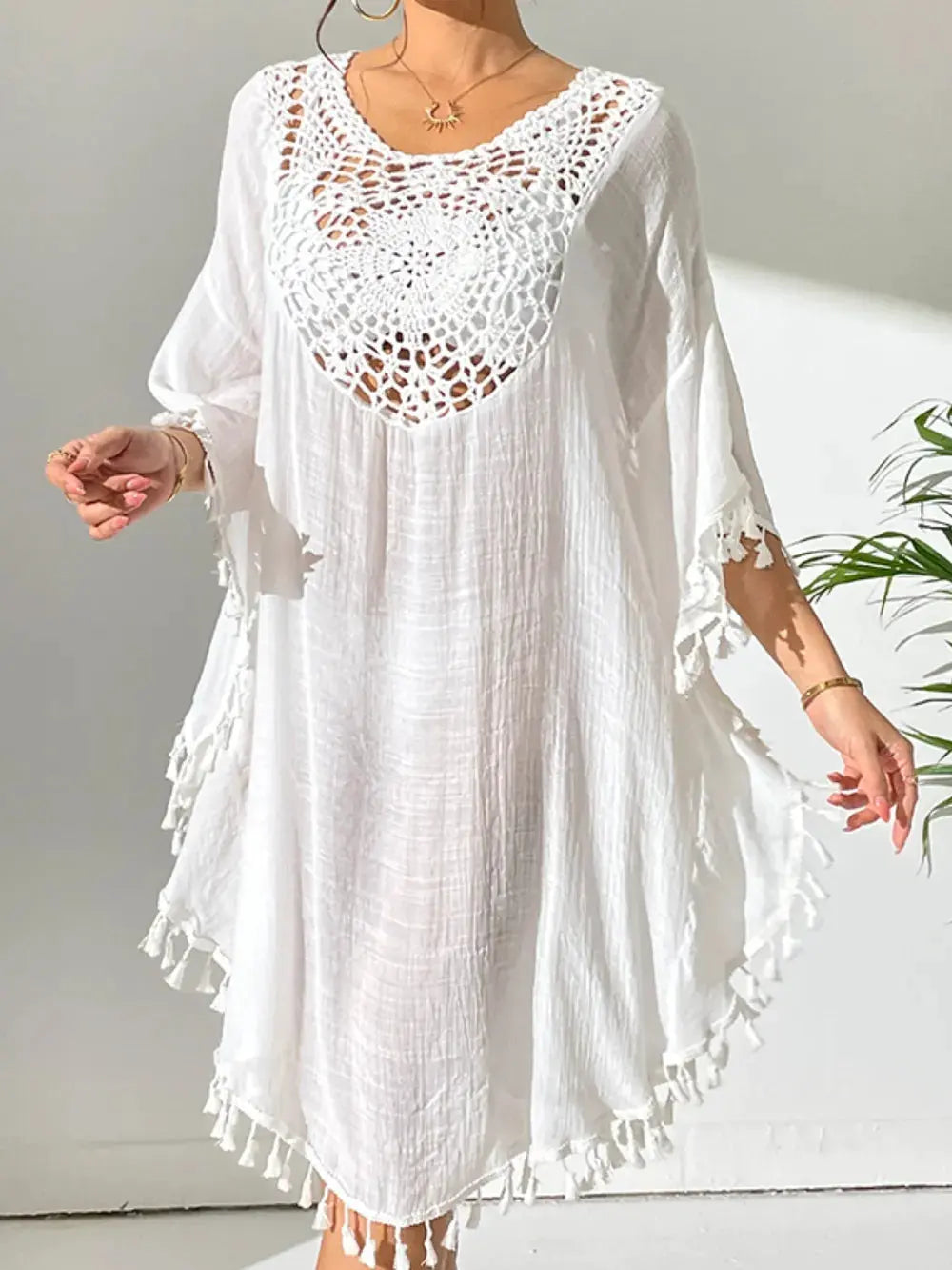 Tassel Cutout Scoop Neck Cover-Up Dress by Partner Label
