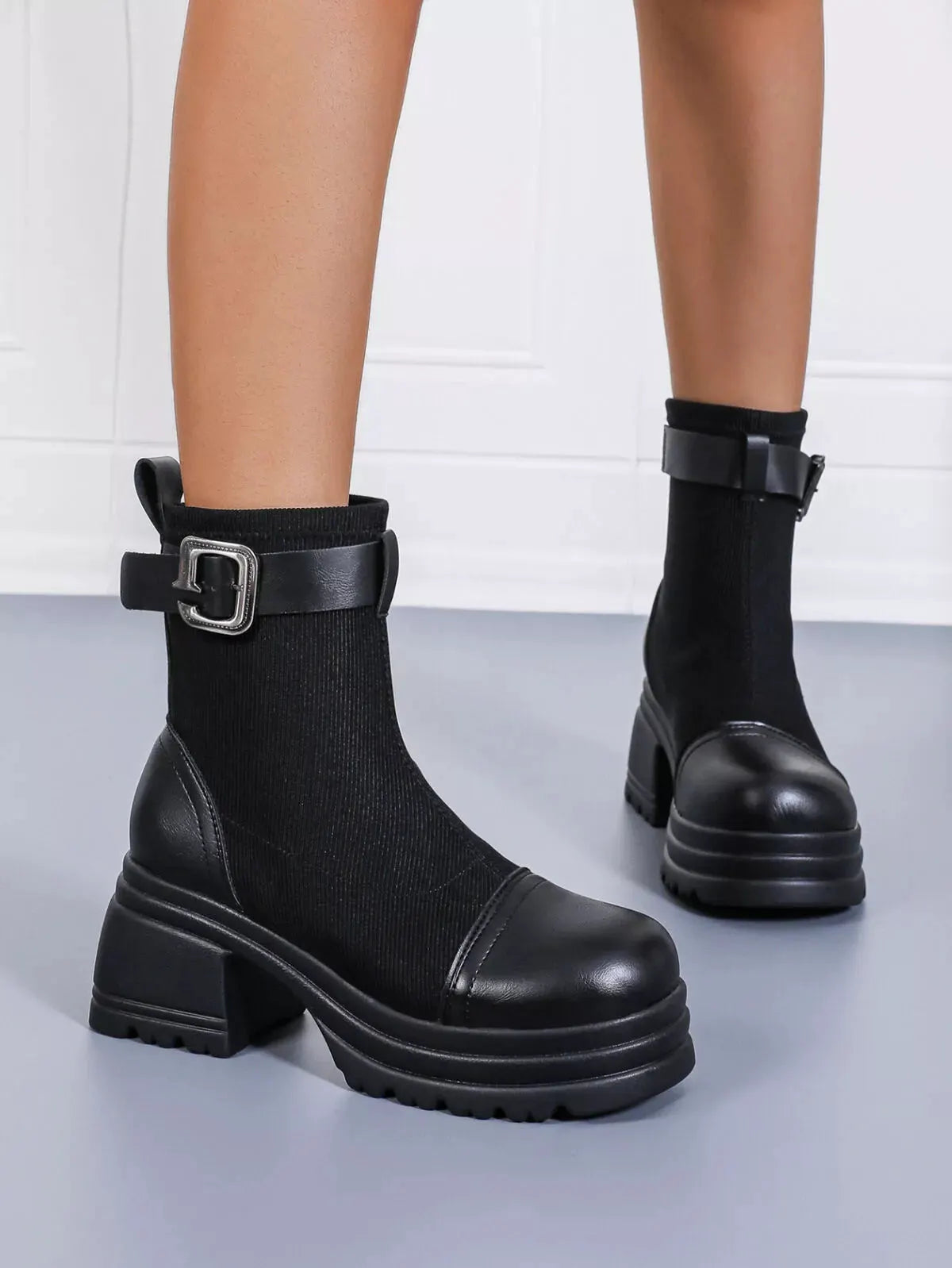 Round Toe Block Heels Boots by Partner Label