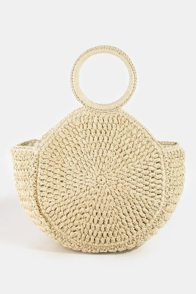 Fame Circle Handle Circle Straw Braided Hand Bag by Partner Label