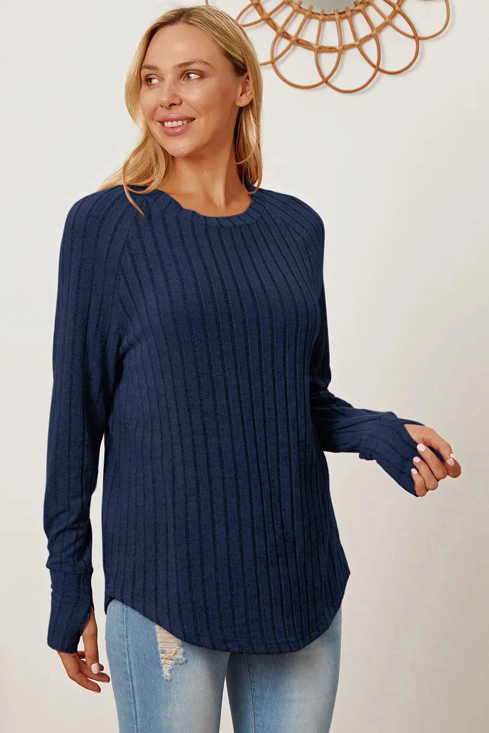 Basic Bae Full Size Ribbed Thumbhole Sleeve T-Shirt by Basic Bae