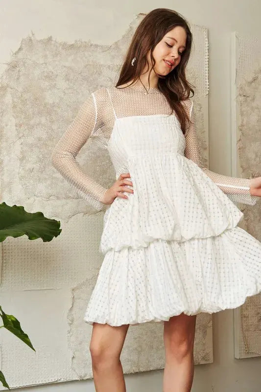 Davi & Dani Checker Print Side Pockets Textured Mini Dress by Davi & Dani