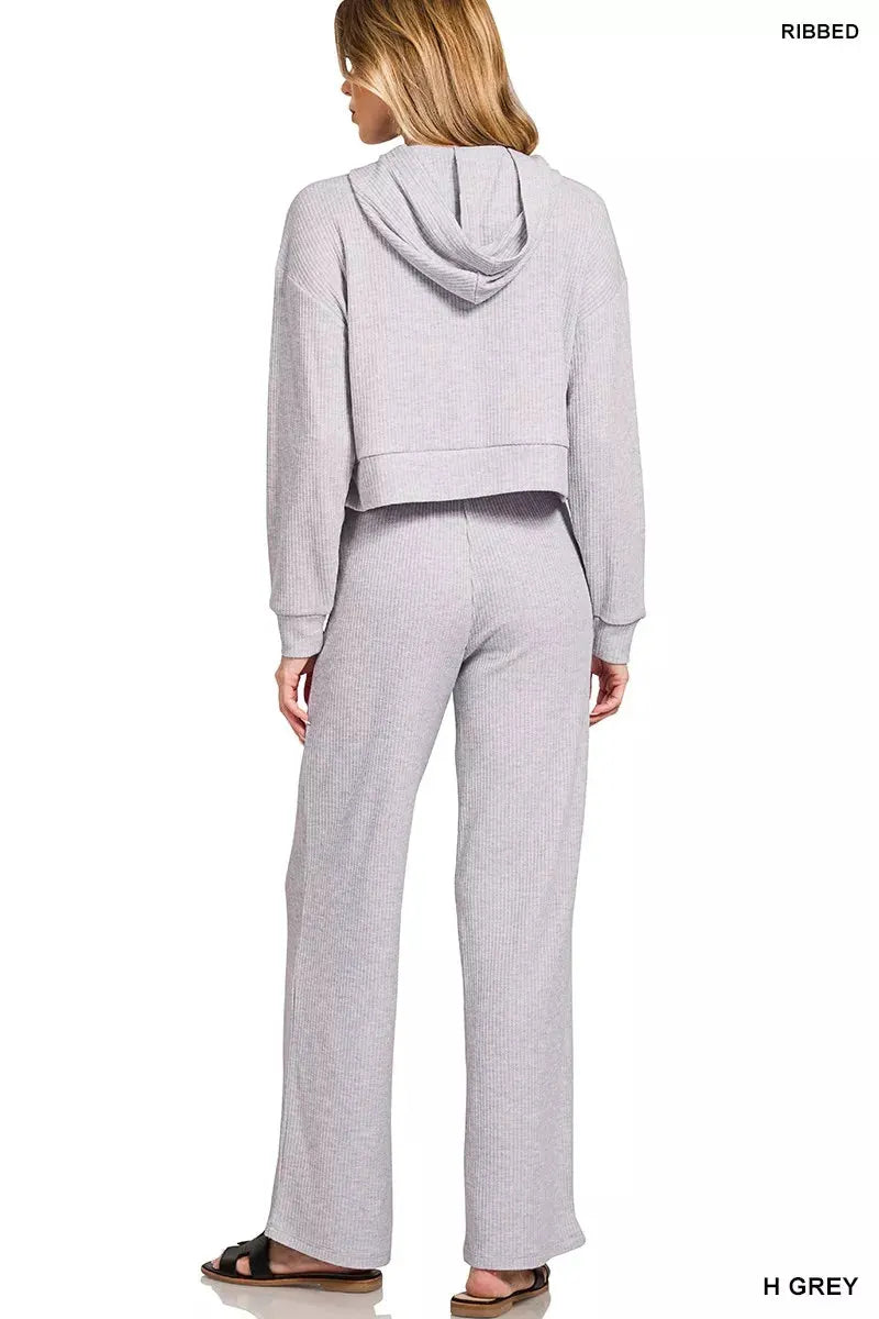 Zenana Drop Shoulder Ribbed Crop Hoodie by Zenana