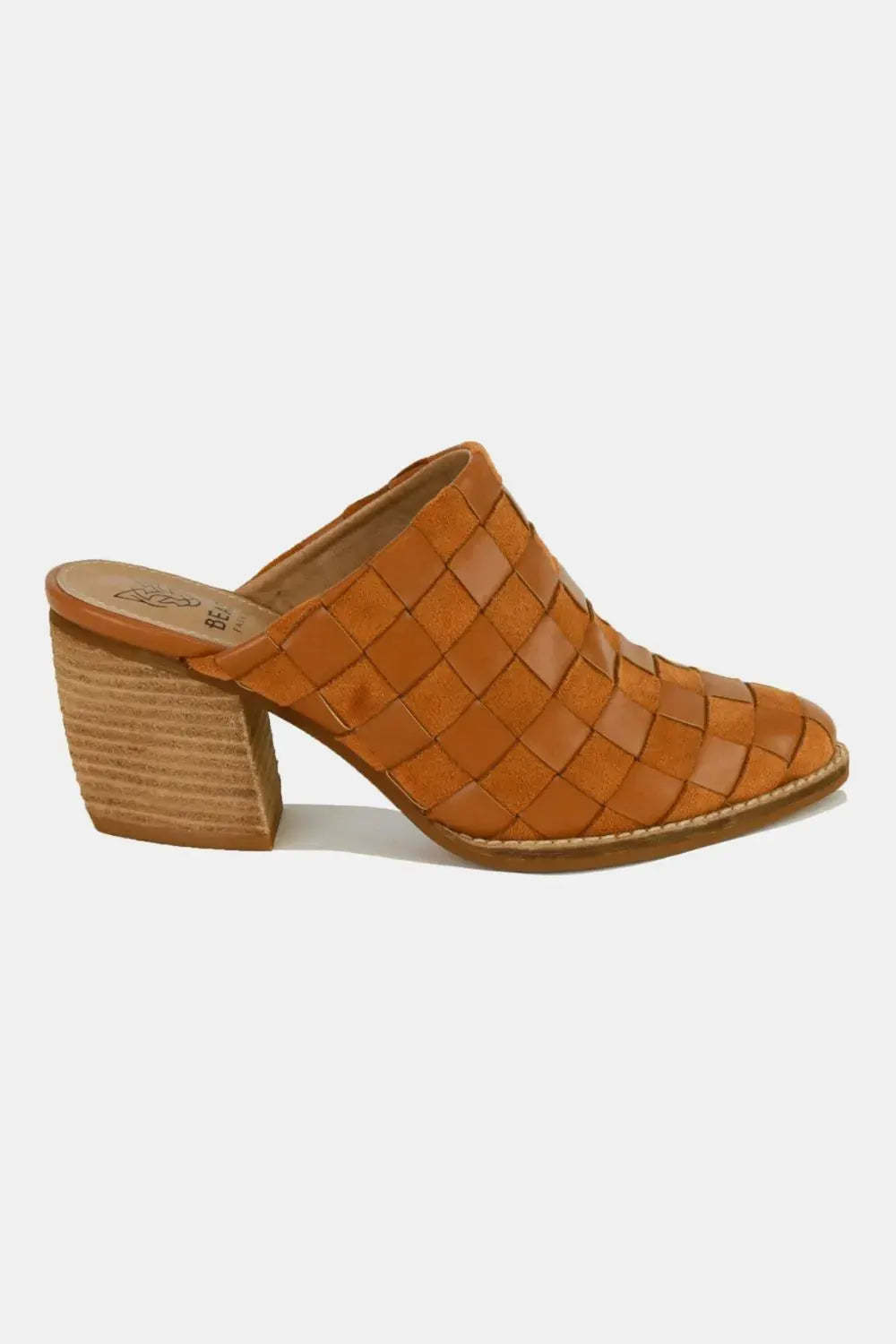 Beast Fashion Woven Checkerboard Block Heel Mule Shoes by Beast Fashion