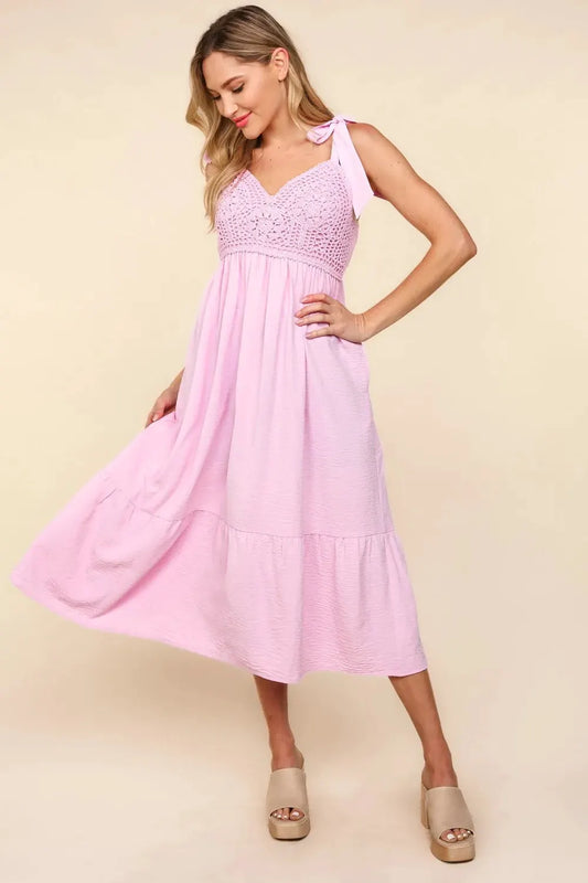 Haptics Crochet Lace Ruffle Hem Cami Midi Dress by Partner Label