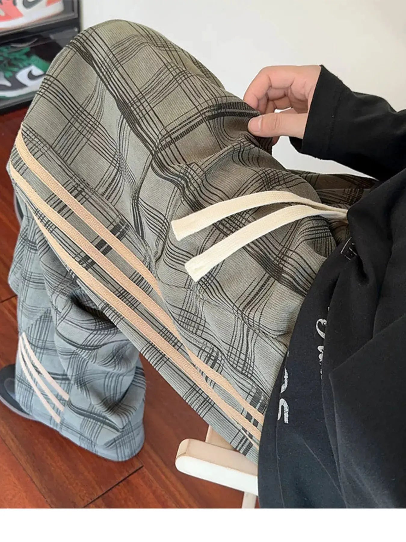 Men's Plaid Wide-Leg Pants with Side Stripes by Trendsi