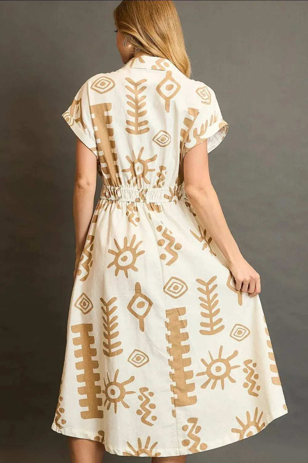 Umgee Full Size Abstract Print Elastic Waist Midi Dress Plus Size by Umgee