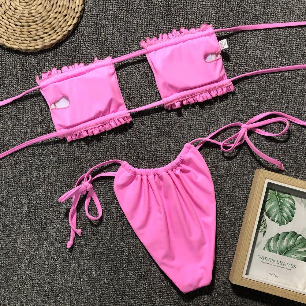Frill Trim Ruched Bikini Set by Partner Label