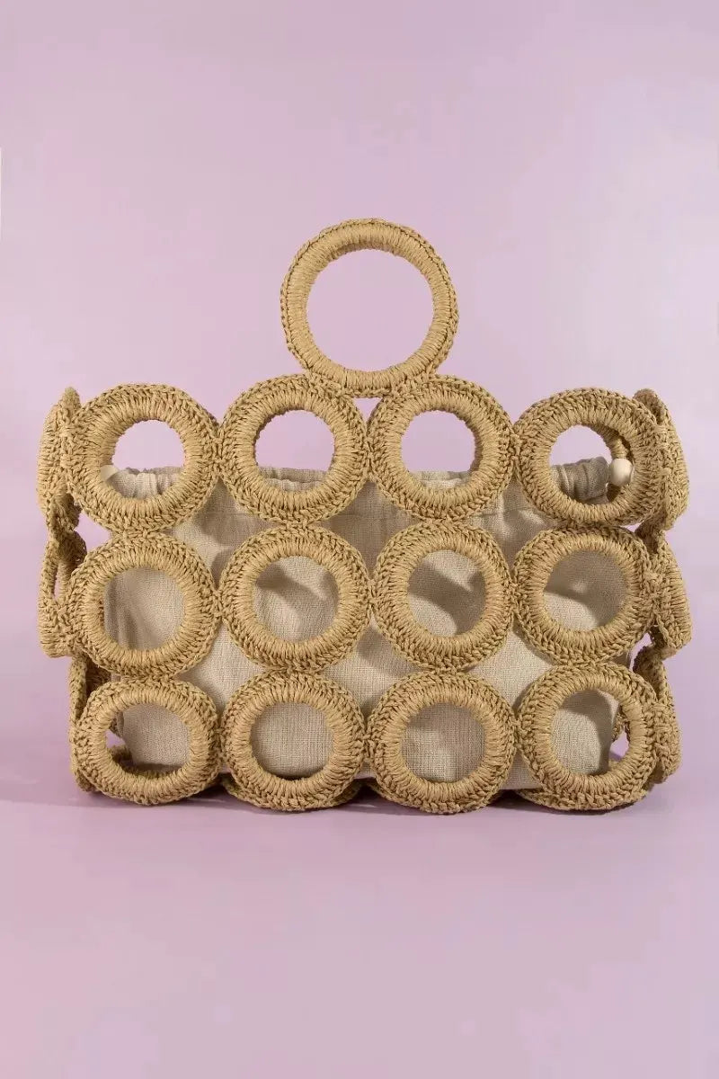 Fame Straw Round Pattern Mesh Hand Bag by Partner Label