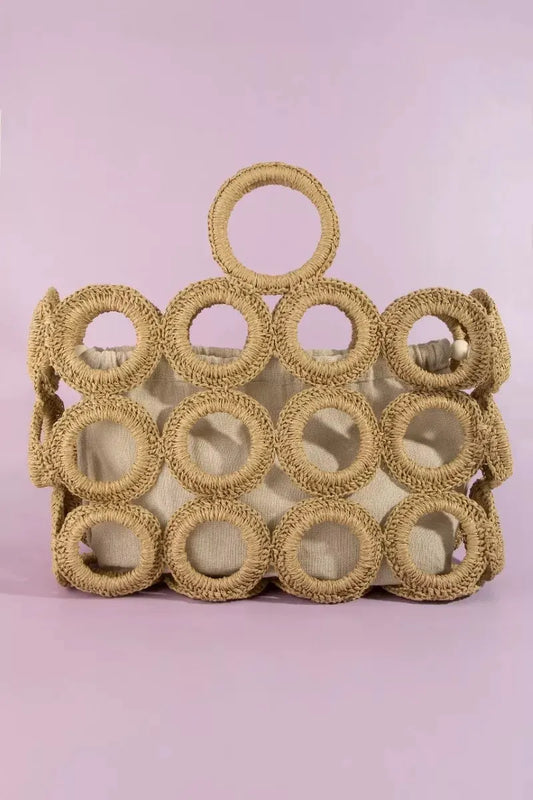 Fame Straw Round Pattern Mesh Hand Bag by Partner Label