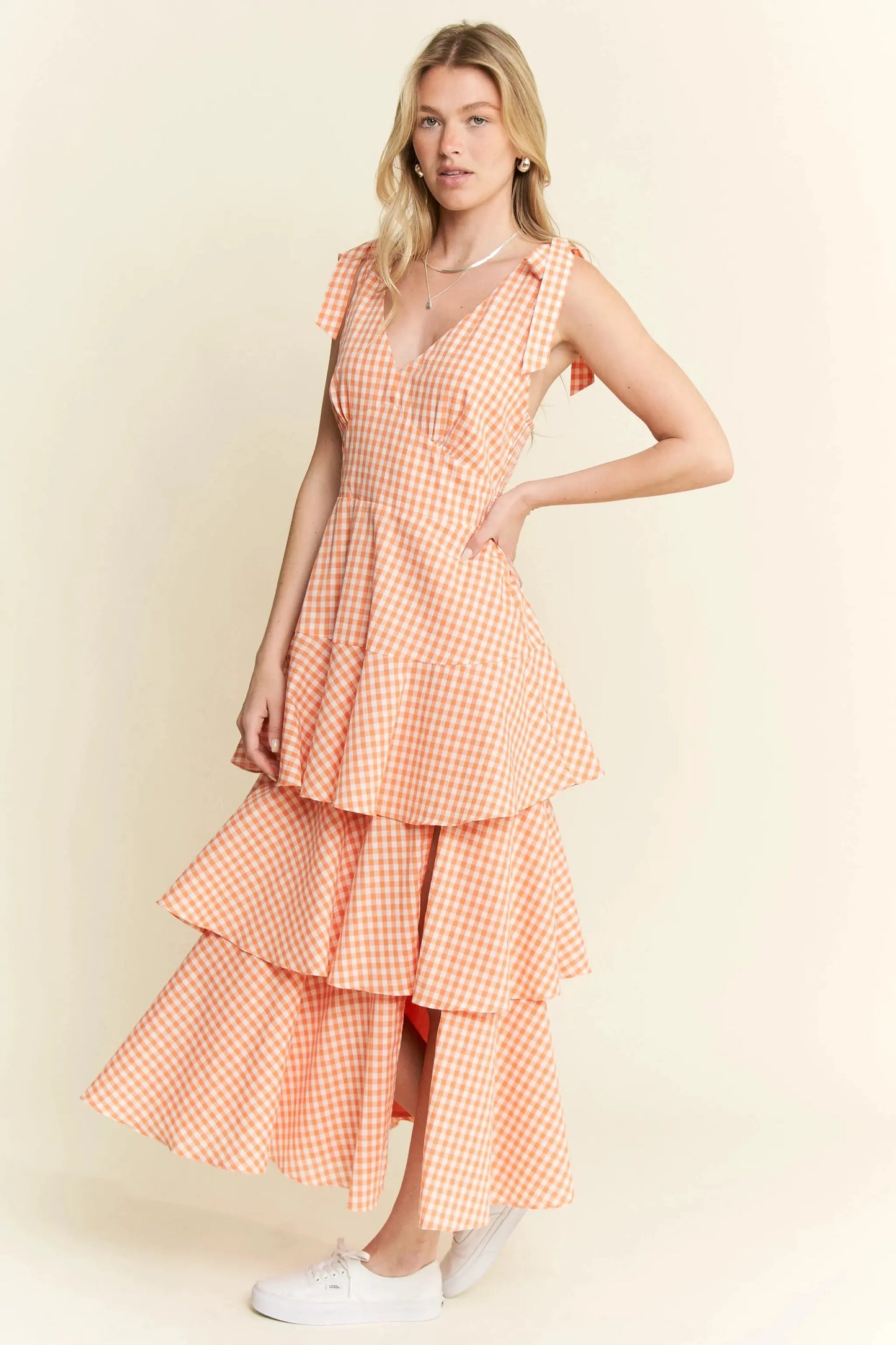 Jade By Jane Sleeveless Gingham Print Tiered Midi Dress by Jade By Jane