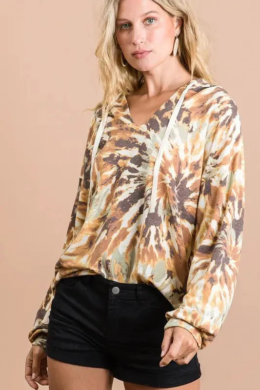 BiBi Tie Dye Terry Hoodie With Twill Tape Drawstring by BiBi