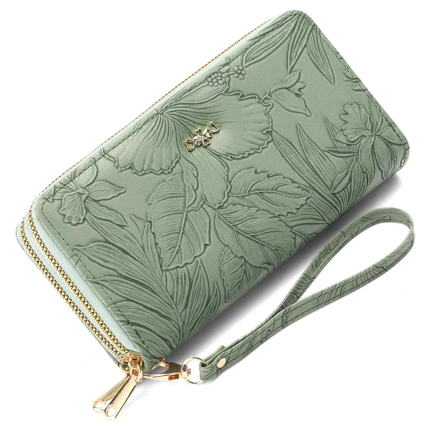 Embossed Floral Pattern Double Zipper Wallet by Partner Label