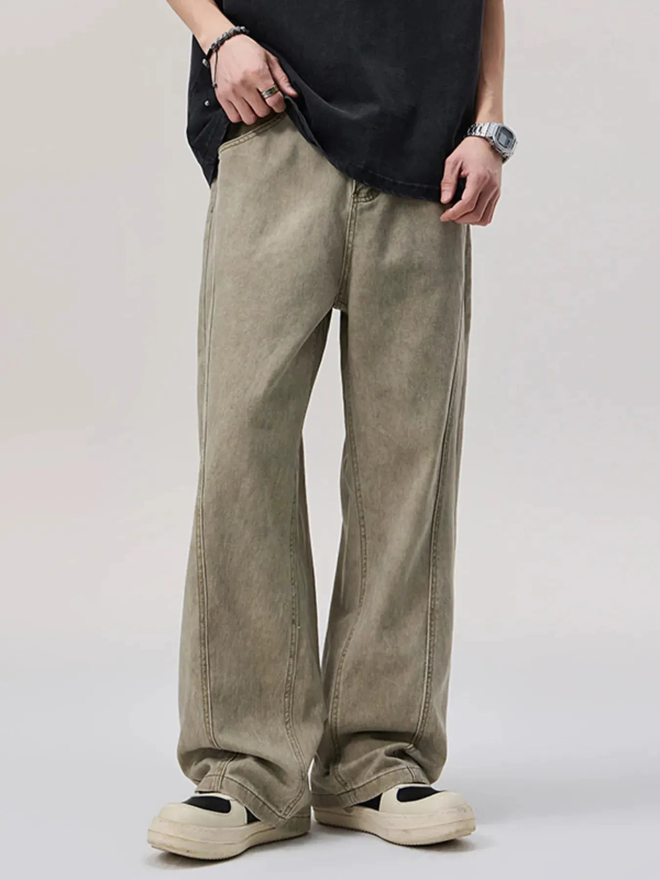 Men's Vintage Wash Wide Leg Pants by Trendsi