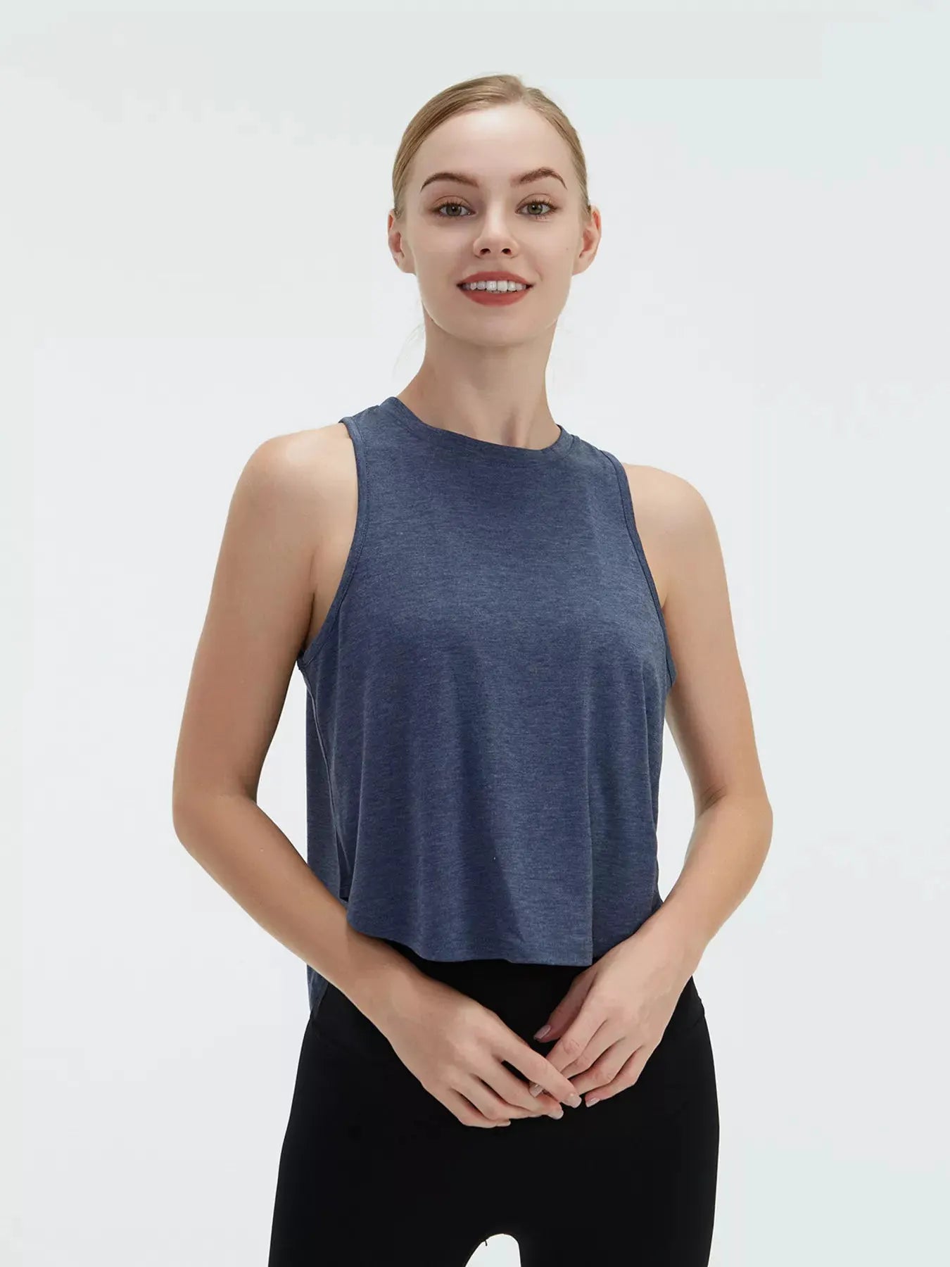 Cutout Back Round Neck Active Tank by Trendsi