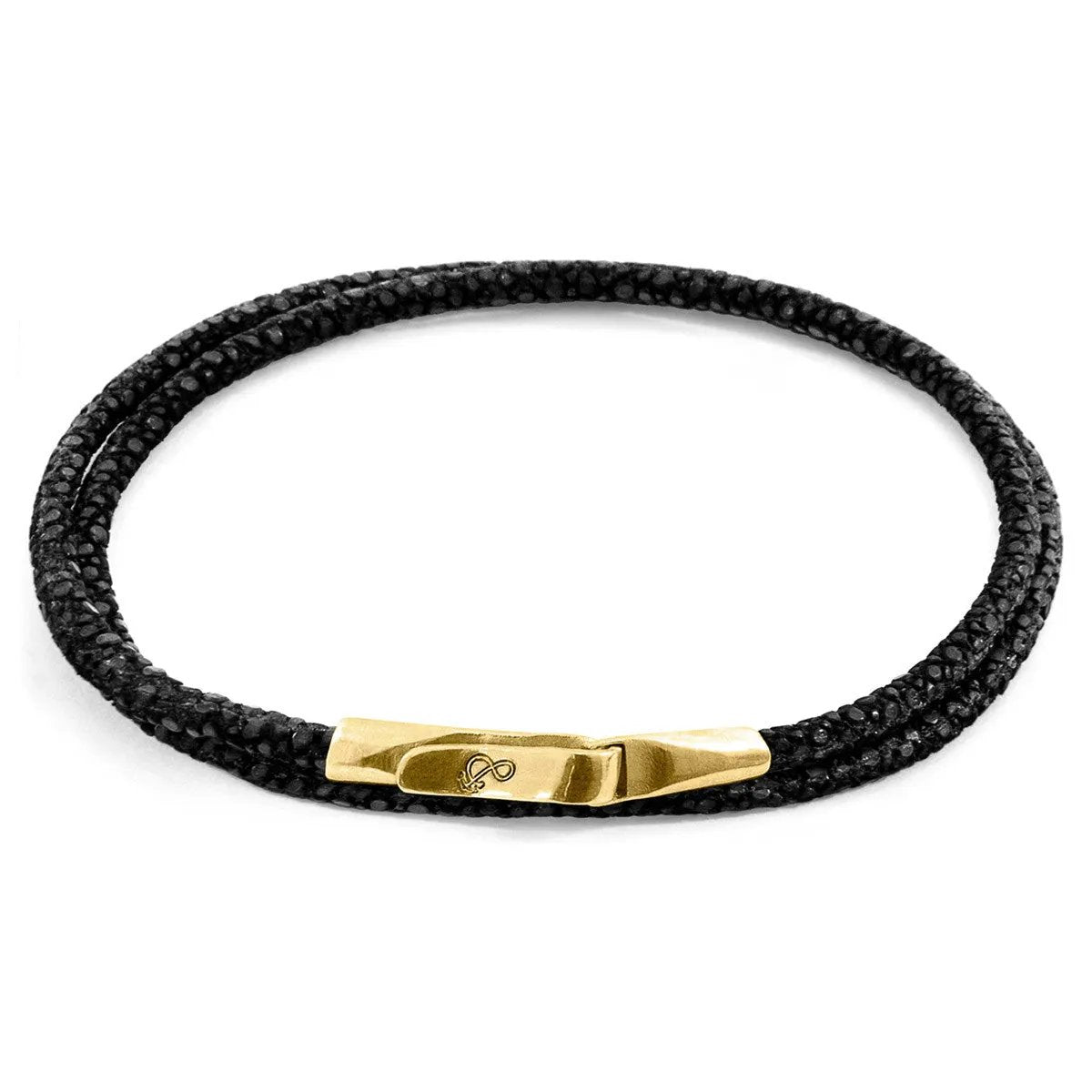 Raven Black Liverpool 9ct Yellow Gold and Stingray Leather Bracelet by ANCHOR AND CREW