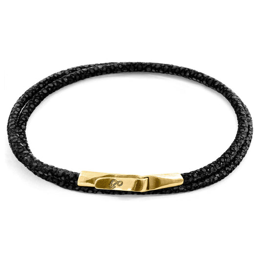 Raven Black Liverpool 9ct Yellow Gold and Stingray Leather Bracelet