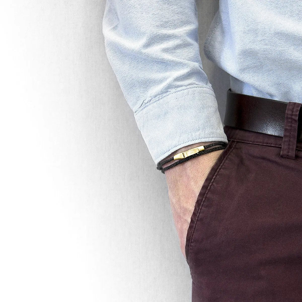 Raven Black Liverpool 9ct Yellow Gold and Stingray Leather Bracelet by ANCHOR AND CREW