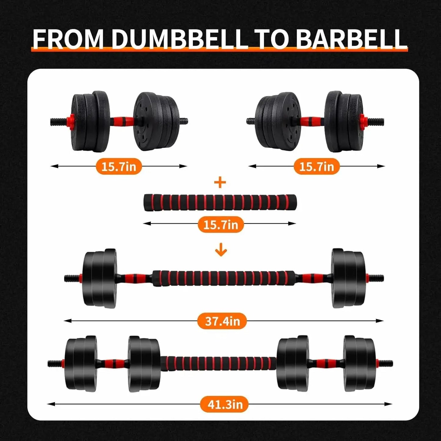 5-44lbs Adjustable Dumbbell to Barbell Set, Anti-Slip Grip, Versatile Home Gym Fitness Strength Training Barbell Weight Plates by Equanimity Essence.