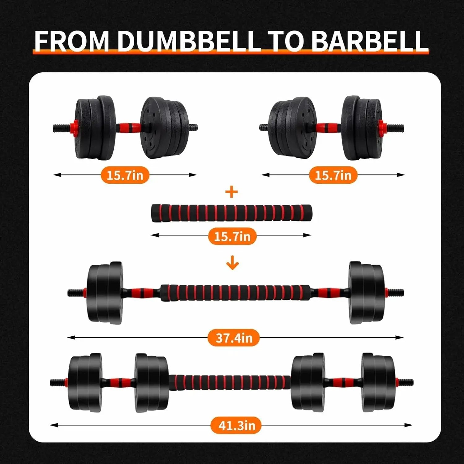 5-44lbs Adjustable Dumbbell to Barbell Set, Anti-Slip Grip, Versatile Home Gym Fitness Strength Training Barbell Weight Plates by Equanimity Essence.