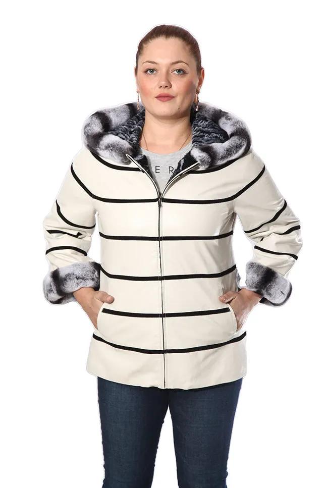Anna Womens Real Fur Leather Jacket with Hood by Inland Leather Co