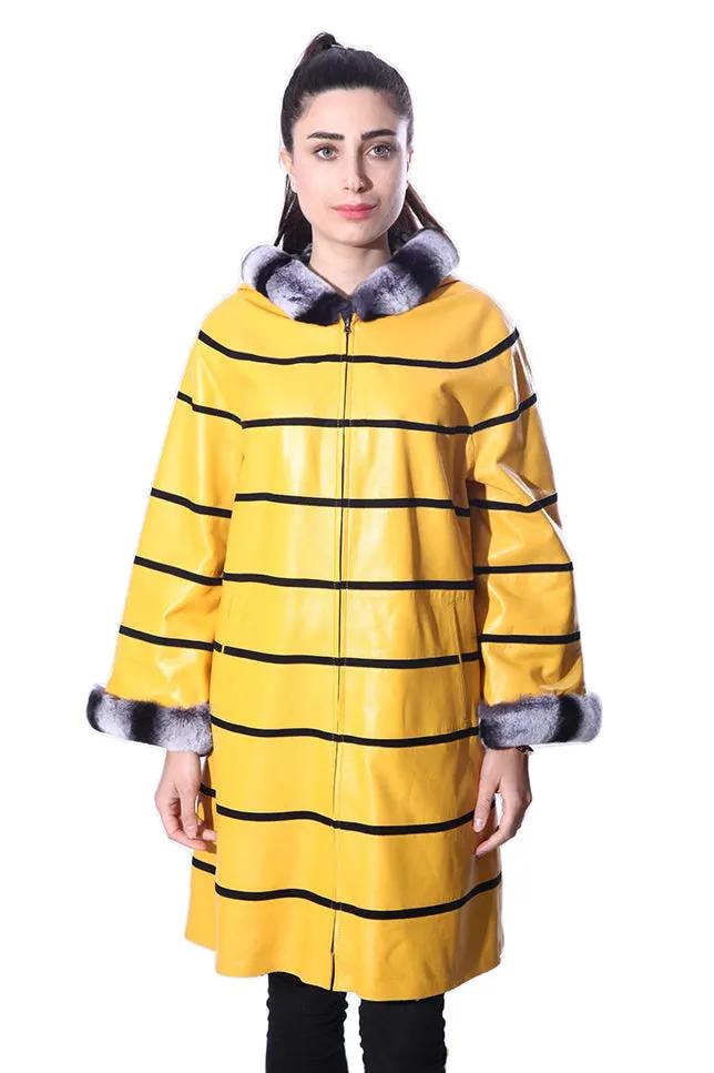Anna Womens Real Fur Leather Jacket with Hood by Inland Leather Co