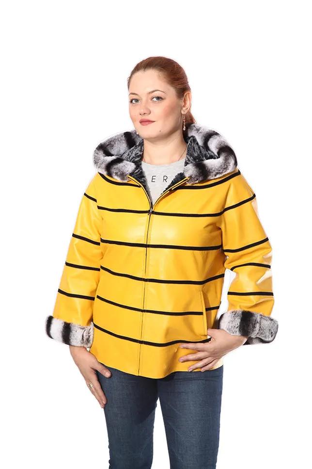 Anna Womens Real Fur Leather Jacket with Hood by Inland Leather Co
