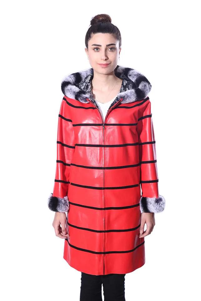 Anna Womens Real Fur Leather Jacket with Hood by Inland Leather Co