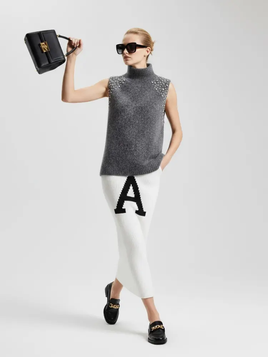 Anthracite Jewel Knit Vest with Crystal Appliqués • BYMANYC ® New York by BYMANYC ® New York