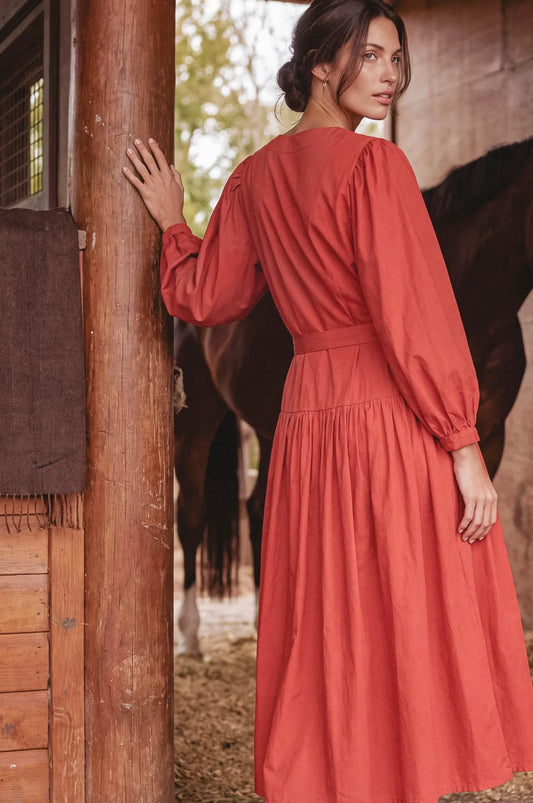 Arbelle Belted Cotton Button-Front Midi Dress by ELF