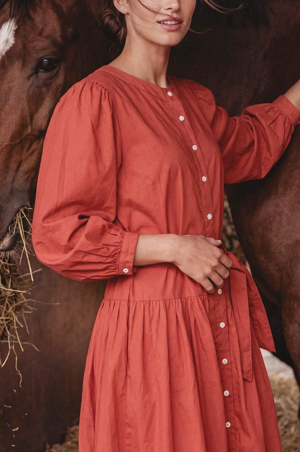 Arbelle Belted Cotton Button-Front Midi Dress by ELF