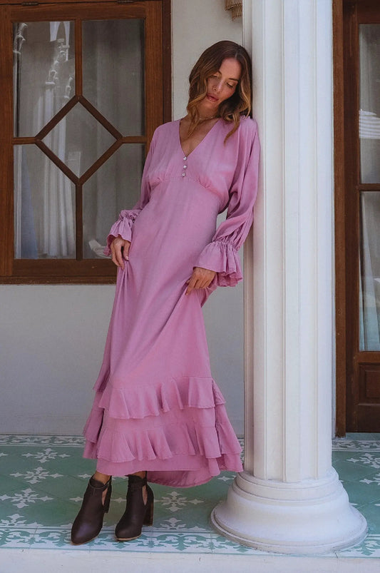 Ava Long Sleeve Ruffle Maxi Dress (Sale) by ELF
