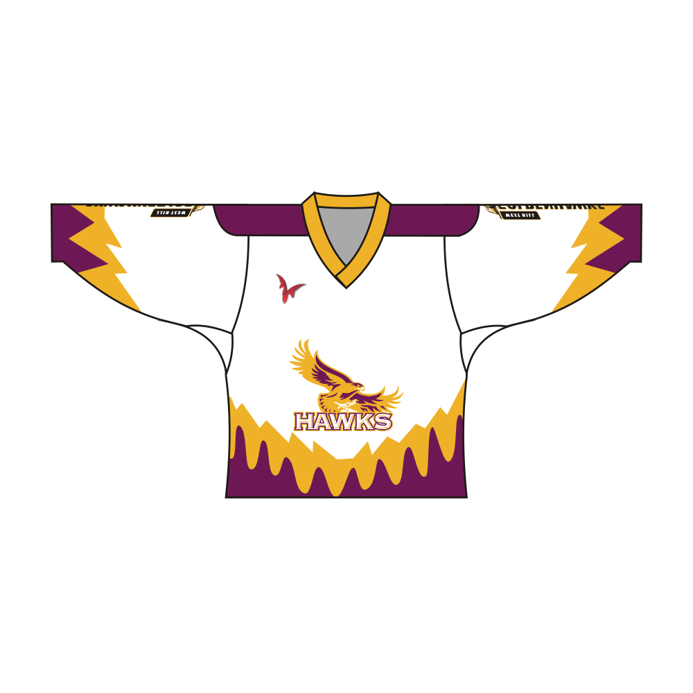 White Yellow Purple Hawks Hockey Jersey-0