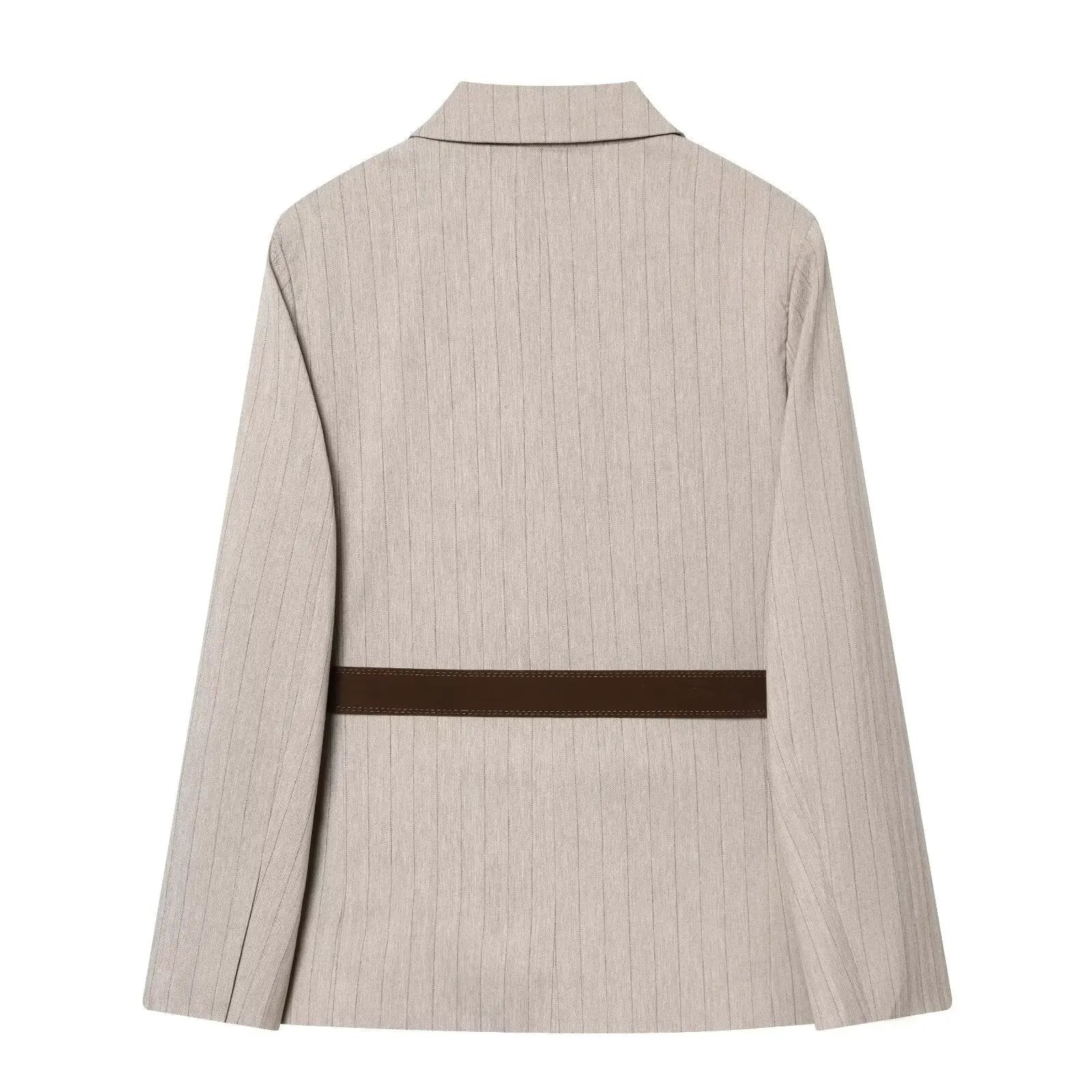 Women's Jacket Beige Pinstripe Belted Blazer BYMANYC ® New York WALL STREET BELTED BEIGE BLAZER - New Collection by BYMANYC ® New York