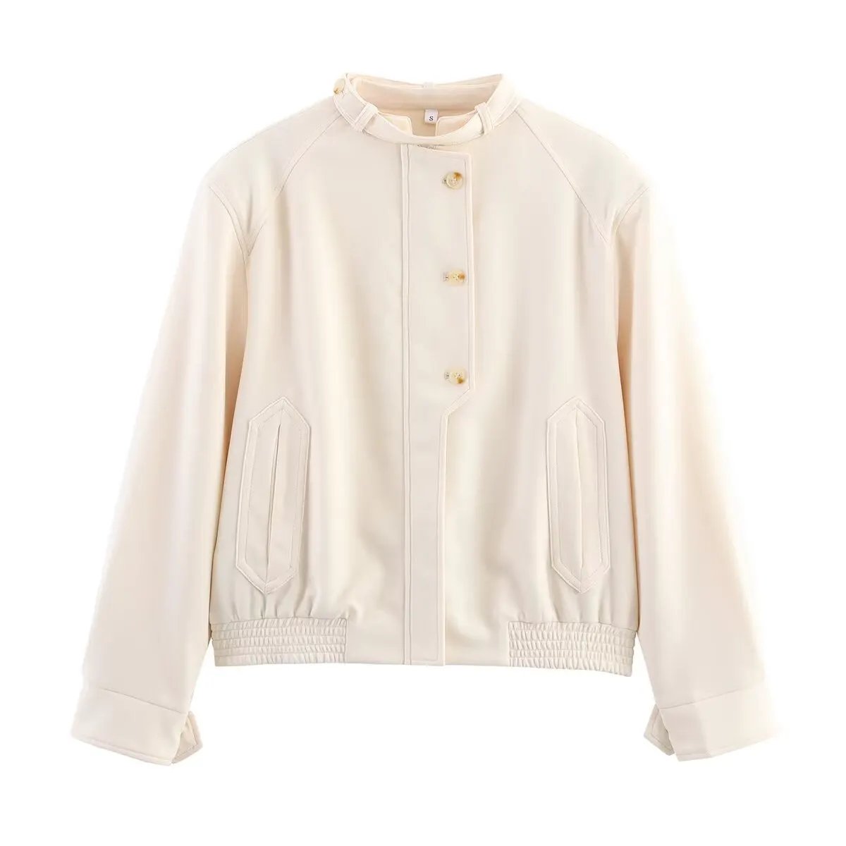 Women's Jacket Off-White Cream Faux Leather BYMANYC ® New York SOHO HIGH COLLAR LEATHERETTE BOMBER - New Collection by BYMANYC ® New York