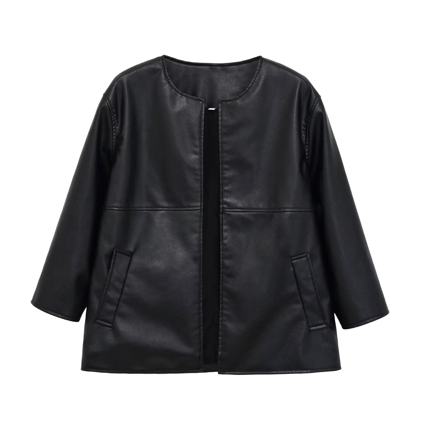 Women's Collarless Faux Leather Open-Front Jacket BYMANYC ® New York CONTEMPORARY VIBRANT MODERN FASHION - New Collection by BYMANYC ® New York