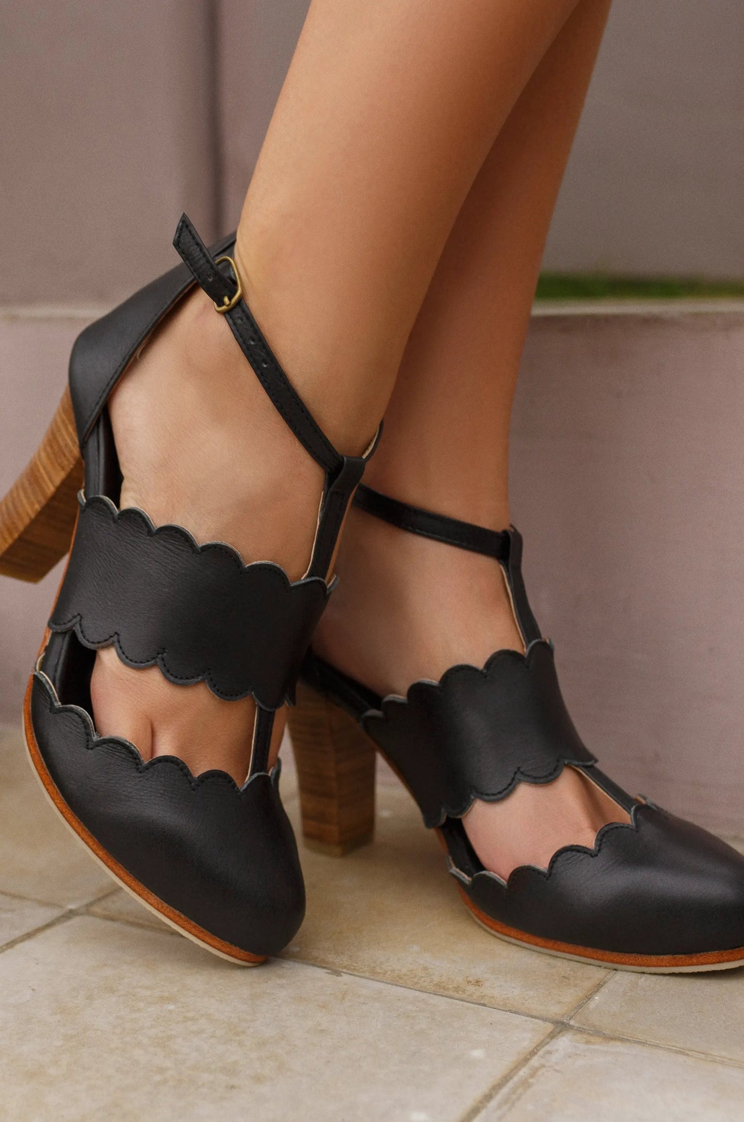 Incognito T-Strap Leather Heels by ELF