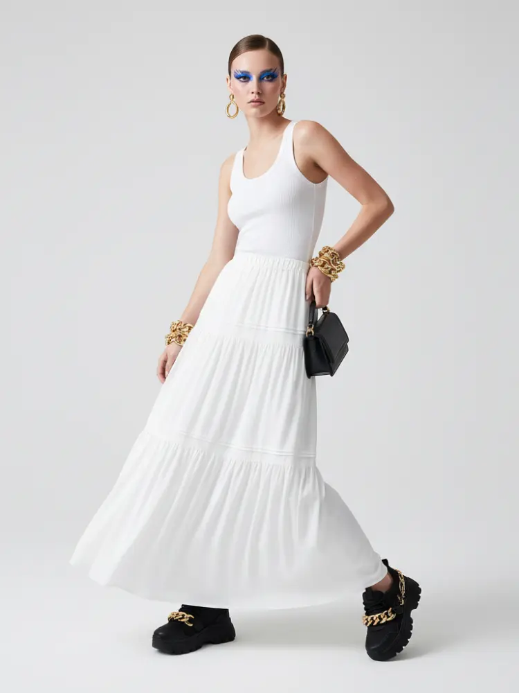 BROOKLYN BREEZE Tiered Maxi Skirt ECO FASHION BYMANYC ® New York by BYMANYC ® New York