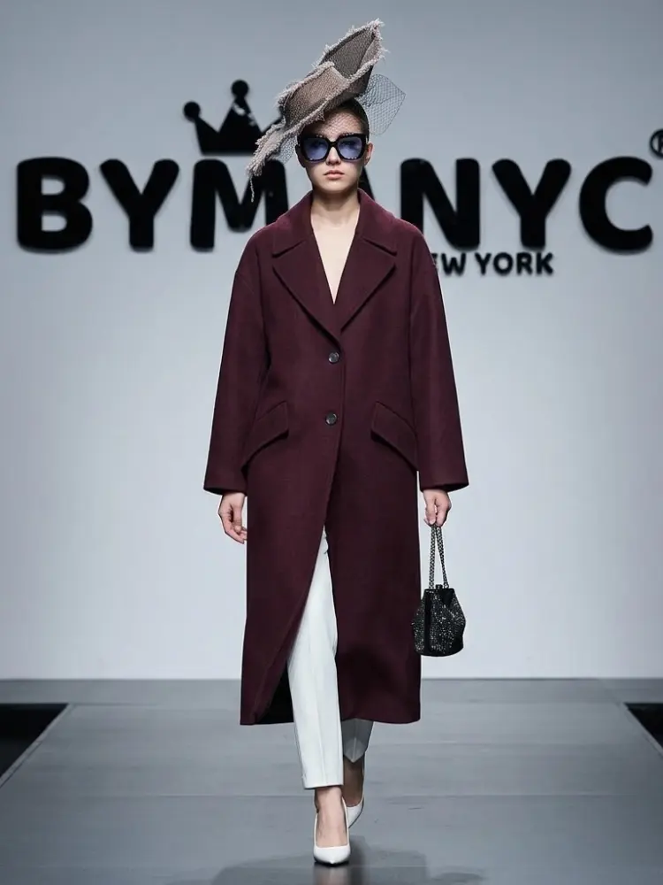 Women's Burgundy Oversized Long Wool-Blend Coat BYMANYC ® New York CONTEMPORARY VIBRANT MODERN FASHION - New Collection by BYMANYC ® New York