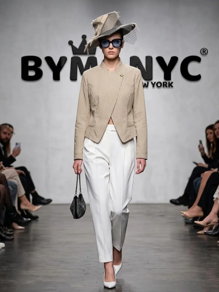 Women's Asymmetric Pinstripe Cropped Jacket BYMANYC ® New York CONTEMPORARY VIBRANT MODERN FASHION - New Collection by BYMANYC ® New York
