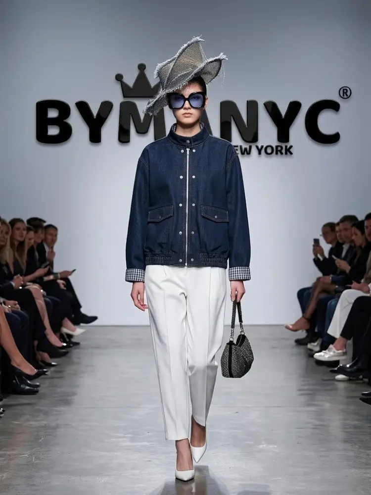 TitleWomen's All-Over Printed Denim Bomber Jacket BYMANYC ® New York CONTEMPORARY VIBRANT MODERN FASHION - New Collection by BYMANYC ® New York