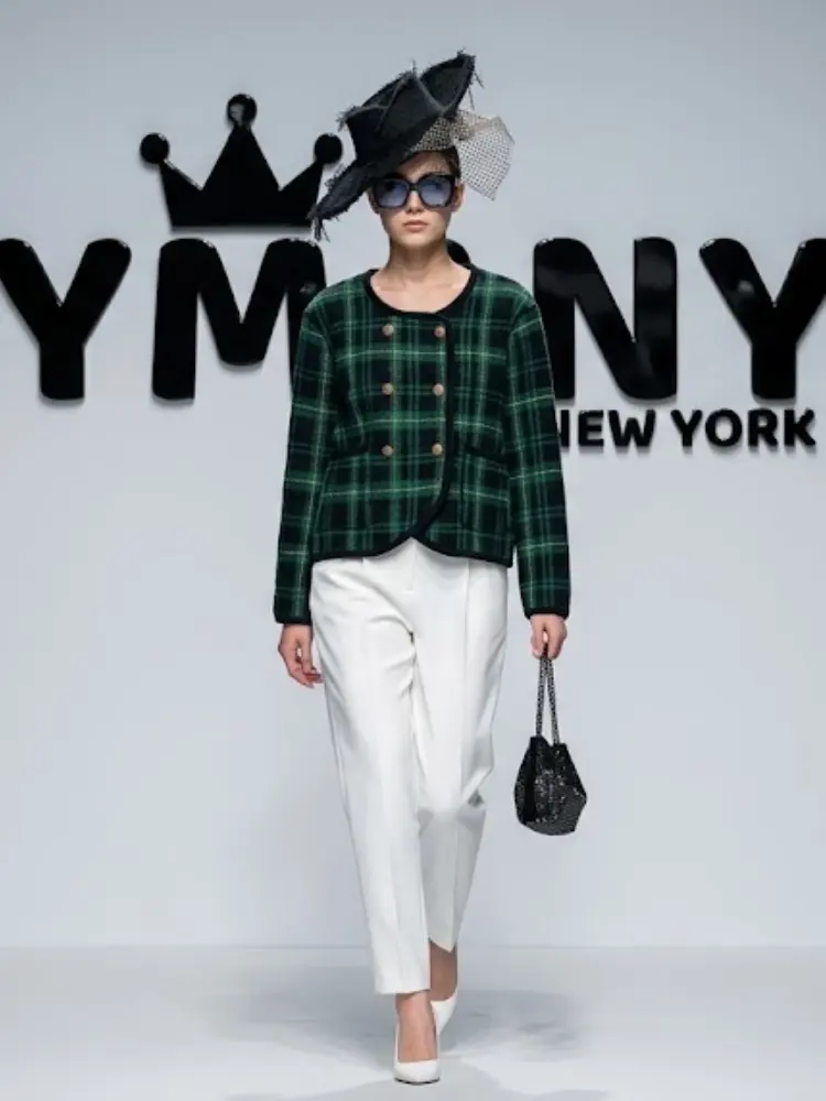 Women's Green Plaid Double-Breasted Knit Jacket BYMANYC ® New York CONTEMPORARY VIBRANT MODERN FASHION - New Collection by BYMANYC ® New York