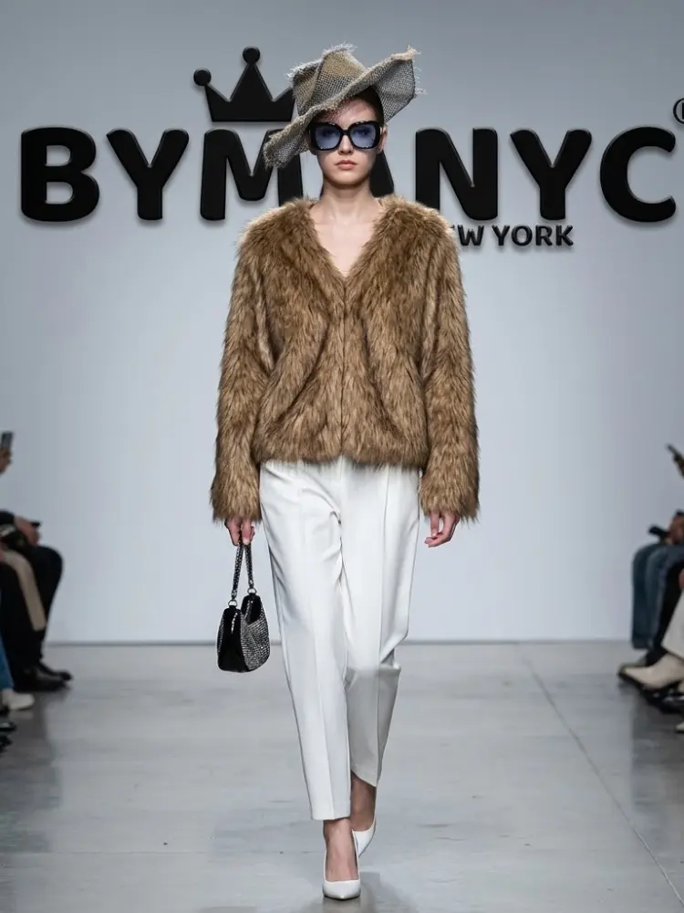 Women's Collarless Shaggy Faux Fur Jacket BYMANYC ® New York CONTEMPORARY VIBRANT MODERN FASHION - New Collection by BYMANYC ® New York