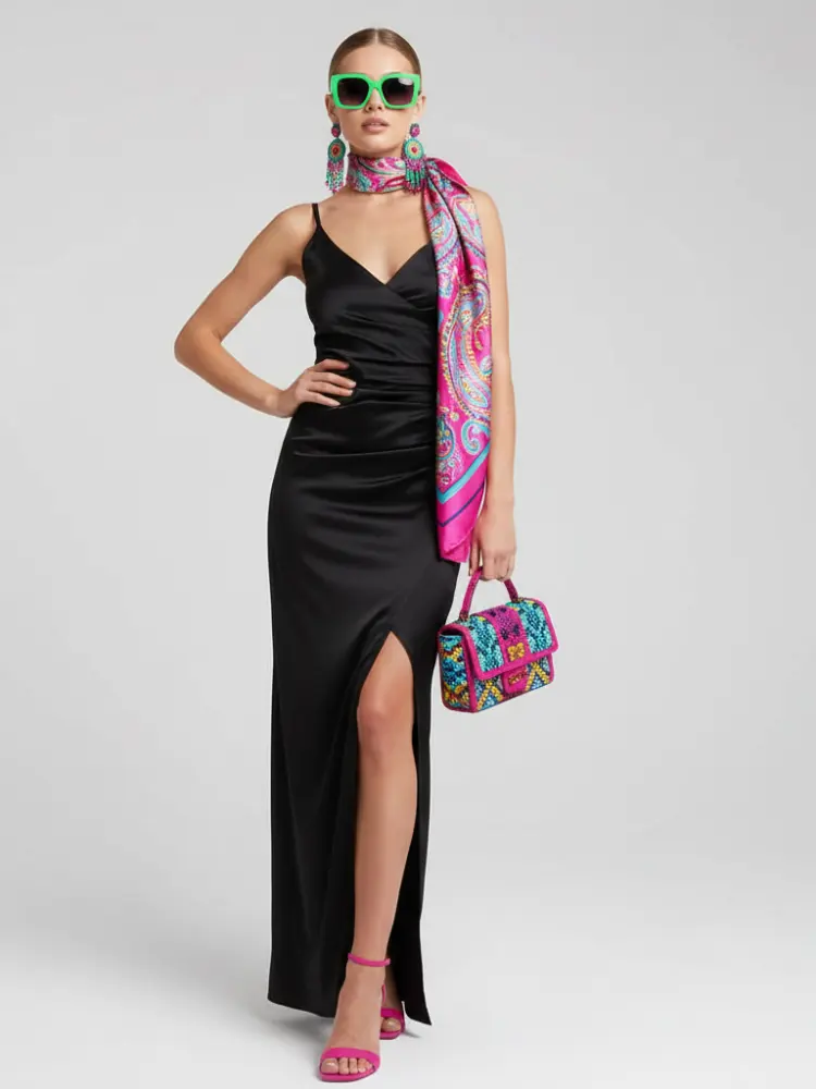 Black Backless V-Neck Slit Dress For Women, Fitted, Greenwich Village, BYMANYC New York. by BYMANYC ® New York