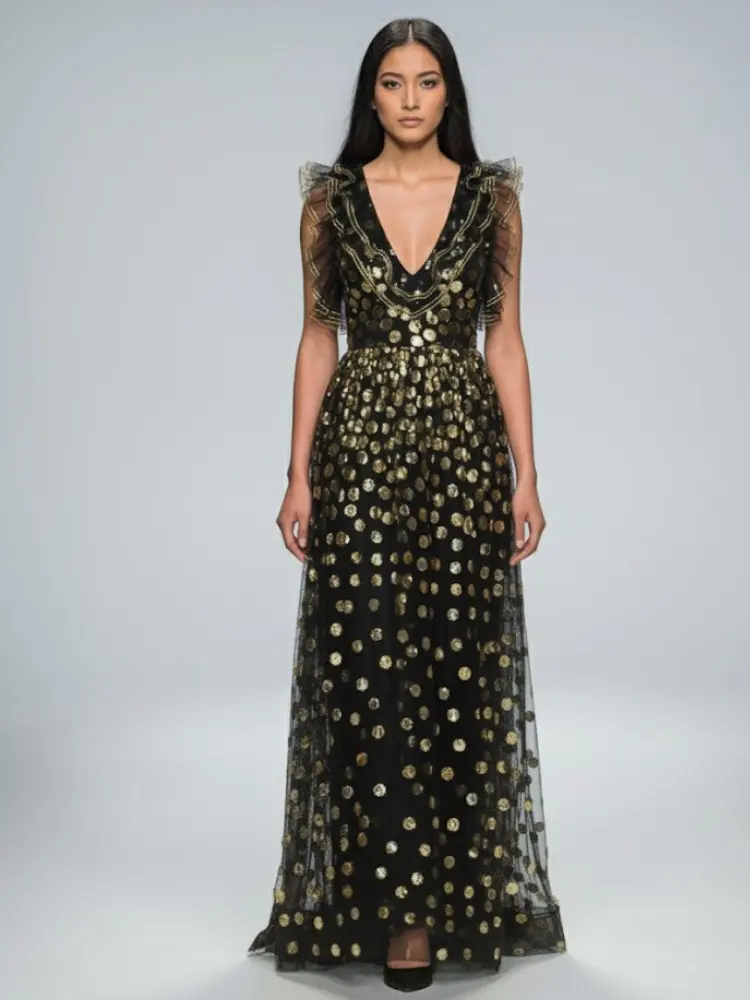 Black Floral Long Gala Dress SOHO: Prêt-à-Porter Line BYMANYC ® New York by BYMANYC ® New York