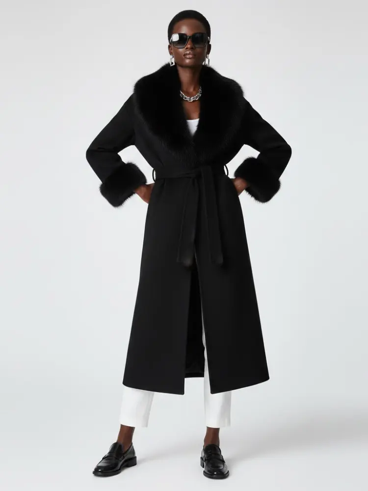 Black Long Coat with Faux Fur Collar - CADMAN PLAZA: New Collection COUTURE in BROOKLYN - BYMANYC ® New York by BYMANYC ® New York