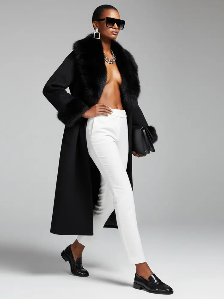 Black Long Coat with Faux Fur Collar - CADMAN PLAZA: New Collection COUTURE in BROOKLYN - BYMANYC ® New York by BYMANYC ® New York