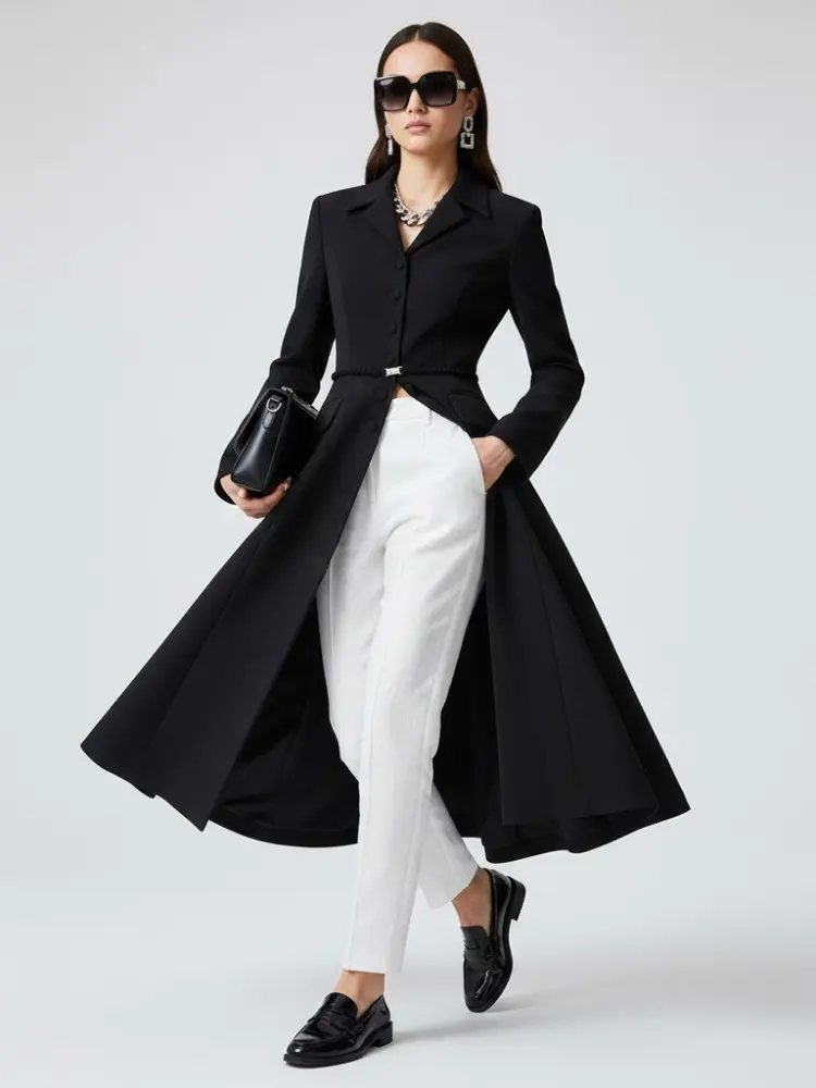 Black Long Tailored Coat with Belt - BOERUM HILL: New Collection COUTURE in BROOKLYN - BYMANYC ® New York by BYMANYC ® New York