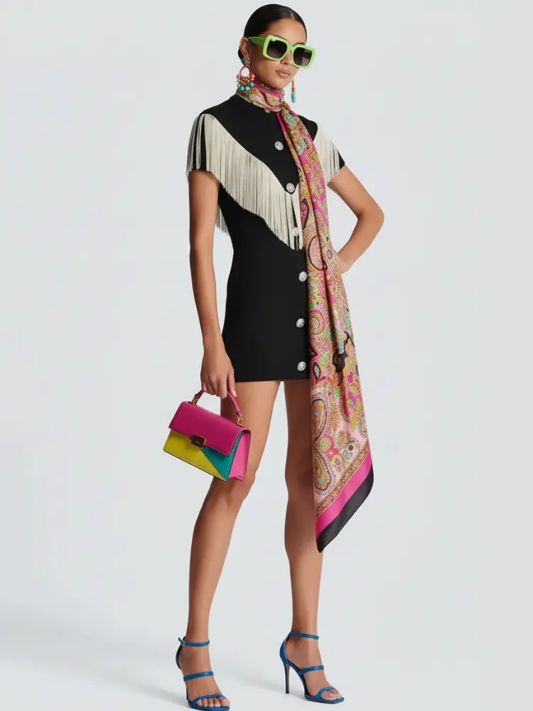 Black Mini Bodycon Dress with Button Tassel For Women, Meatpacking District, BYMANYC New York. by BYMANYC ® New York