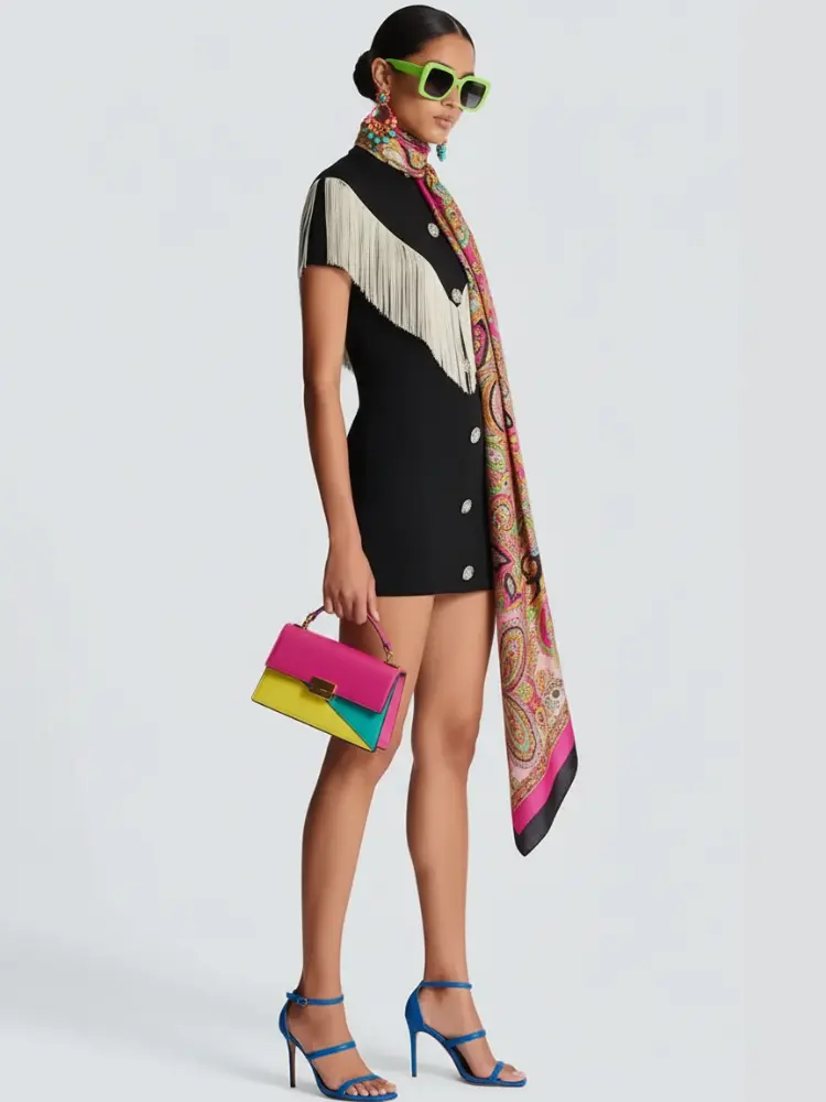 Black Mini Bodycon Dress with Button Tassel For Women, Meatpacking District, BYMANYC New York. by BYMANYC ® New York
