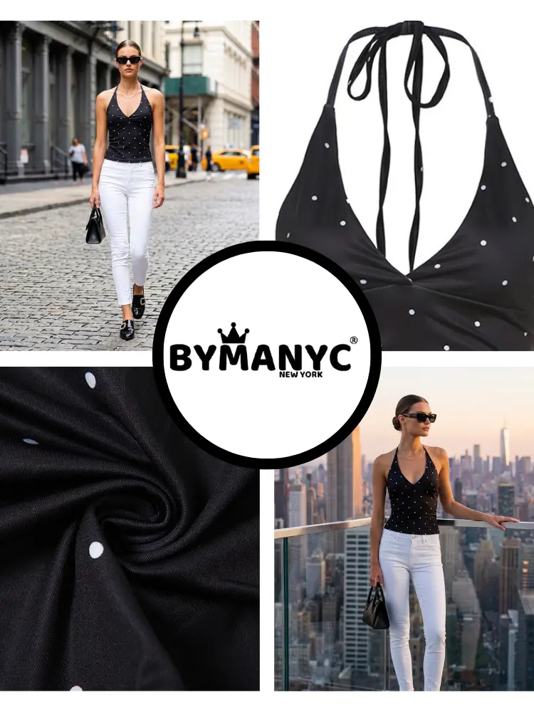 Black NOLITA Polka Dot Halter Top Prêt-à-Porter BYMANYC ® New York by BYMANYC ® New York
